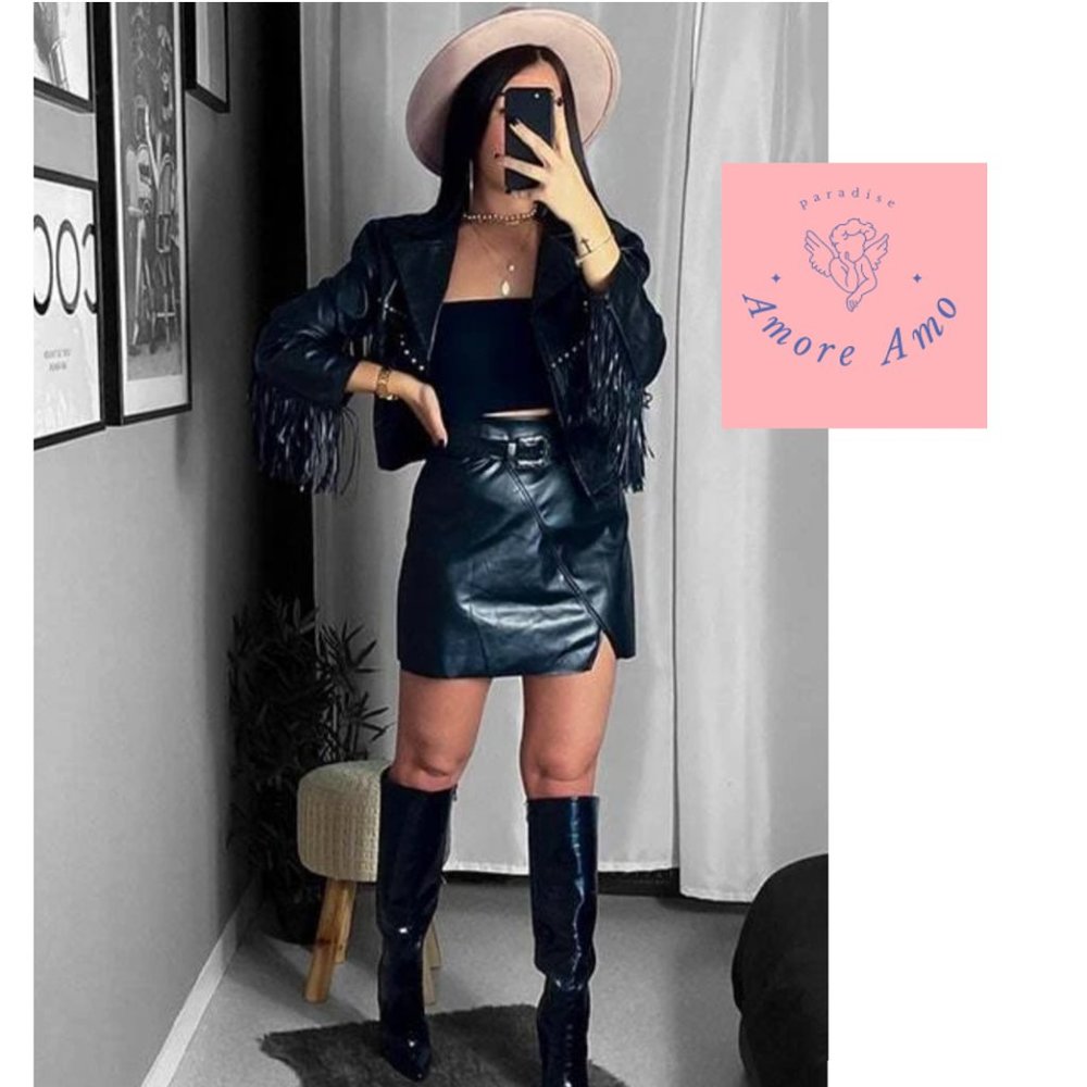 Adonia 🌸 Black Vegan Leather Night Out Skirt